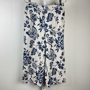 Alfred Dunner Wide Leg‎ Pants Linen Rayon Blue Cream Floral Womens Size 10